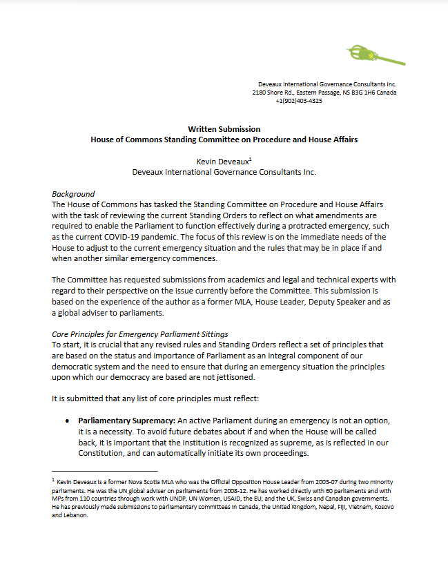 Written Submission for the House of Commons Standing Committee on Procedure and House Affairs