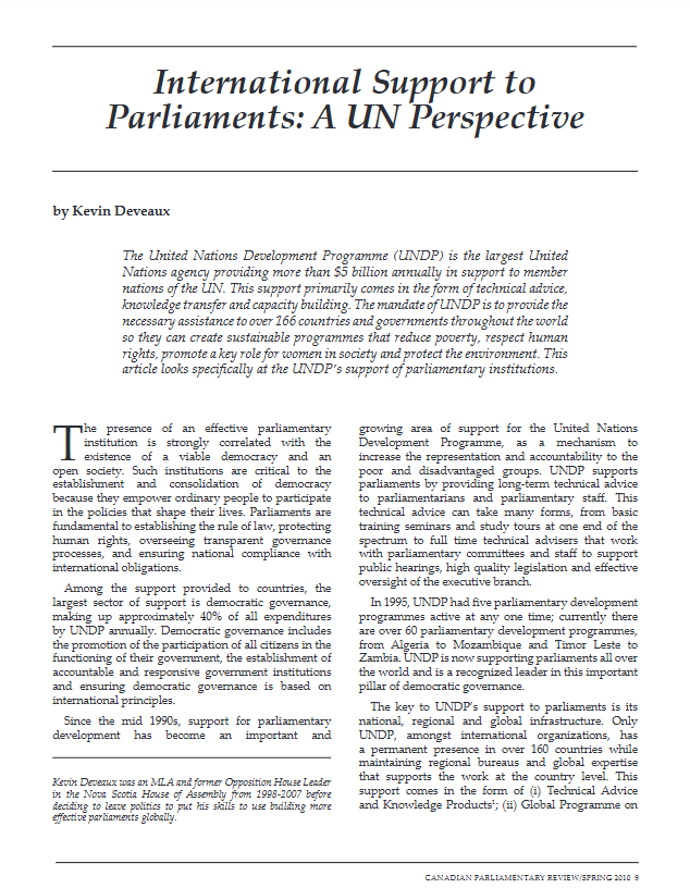 International Support to Parliaments: A UN Perspective